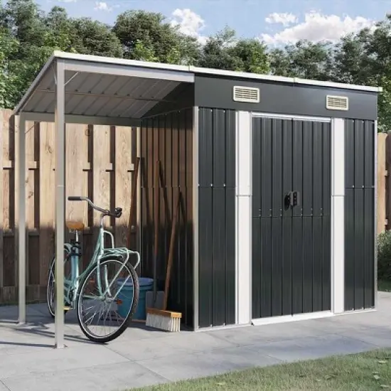 vidaXL Garden Shed with Extended Roof Outdoor Backyard Storage House Steel - Anthracite image {1}