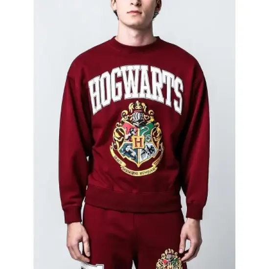 Harry Potter Hogwarts Men's Puff Print Maroon Crew Neck Sweatshirt image {2}