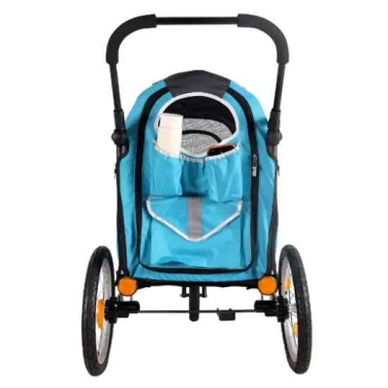 ibiyaya 2-In-1 Happy Pet All Terrain Bike Trailer Jogger Stroller for Medium and Large Dogs with Front and Top Entry and Foldable Design, Ocean Blue image {2}