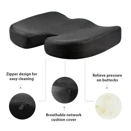 Swtroom Non-Slip Memory Foam Coccyx Pad, Relief Pain Sitting Office Chair for Long Time, Car Seat, Airplane, Gaming Chair Cushions Pad image {1}