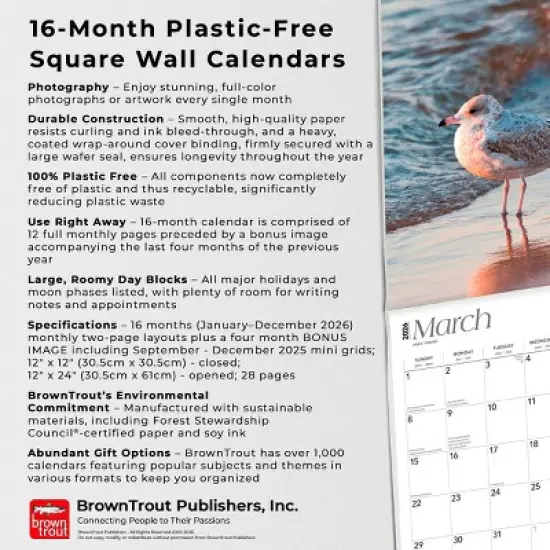 BrownTrout Michigan Nature 2026 12"x24" Hanging Square Wall Calendar Plastic-Free image {5}