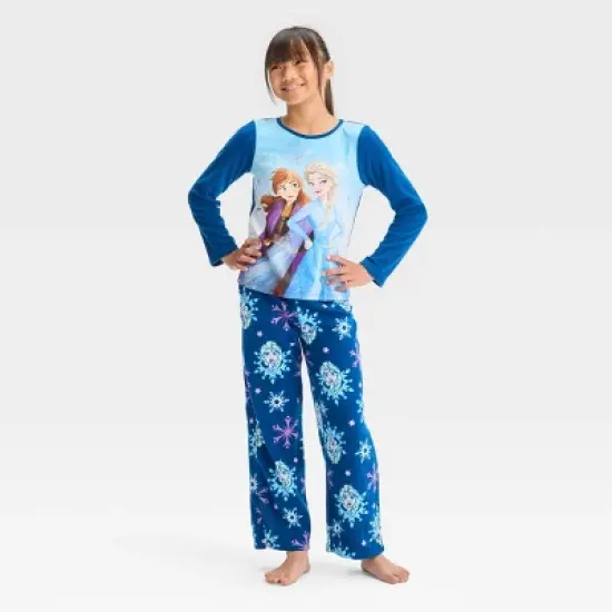 Girls' Disney Frozen 2pc Long Sleeve Fleece Pajama Set - Blue image {3}
