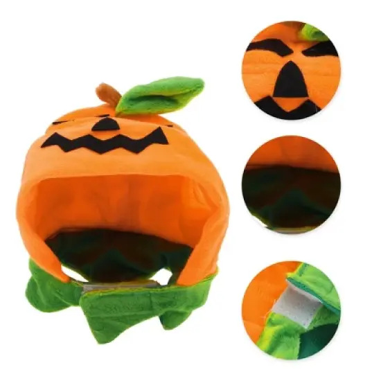 Unique Bargains Halloween Expression Pumpkin Pet Headwear Orange Green 1 Pc image {2}