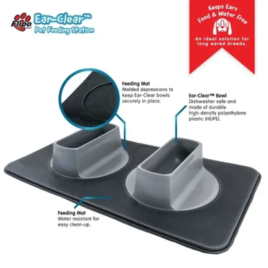 Flipo Ear Clear Innovative Pet Feeding Station With 2 Gray Bowls - Promotes Natural Eating Posture image {1}