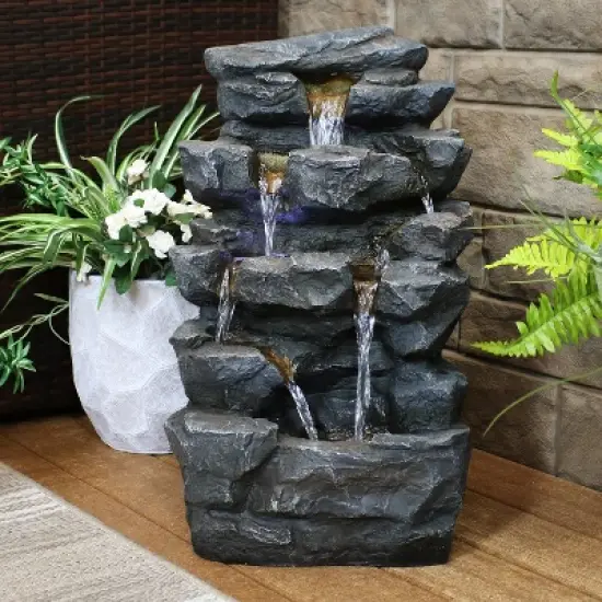Sunnydaze 24"H Electric Polyresin Grotto Falls Outdoor Water Fountain with LED Lights image {3}