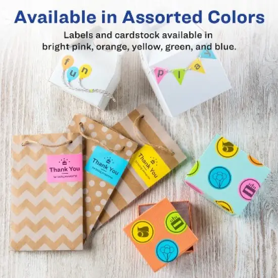 Avery Labels with Sure Feed, Assorted Bright Colors, 2" x 2-5/8", Laser/Inkjet, 150 Labels (4331) image {1}
