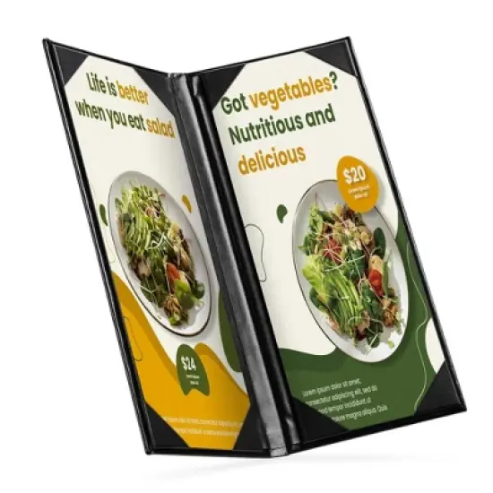 WeChef 5 Pack Menu Covers 4.25"x11" 2 View Angled Corners Wine List Restaurant Black image {1}