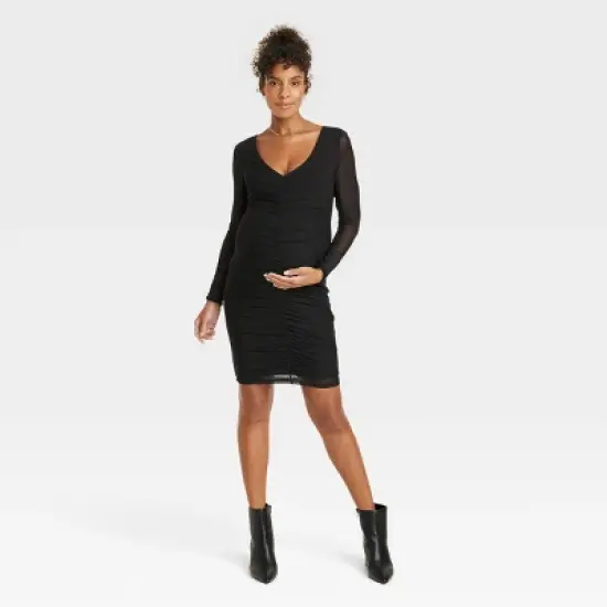 Long Sleeve Mesh Mini Maternity Bodycon Dress - Isabel Maternity by Ingrid & Isabel&trade; image {3}