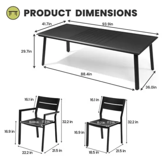 Crestlive Products 7pc Aluminum Patio Dinning Set 82.7in Table and 6 Chairs Aluminum Table Top Black for Outdoor Pool Lawn image {11}