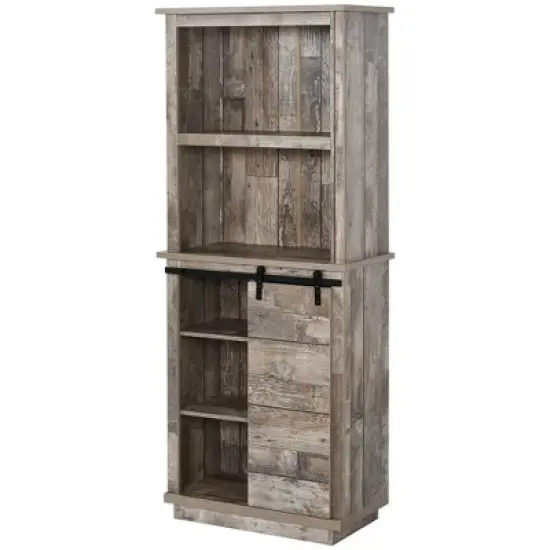 Gulches Rustic Freestanding Kitchen Buffet with Hutch - Pantry Cabinet, Sliding Barn Door, Adjustable Shelf, Vintage Wood, 26"W x13.5"D x64.5"H image {9}