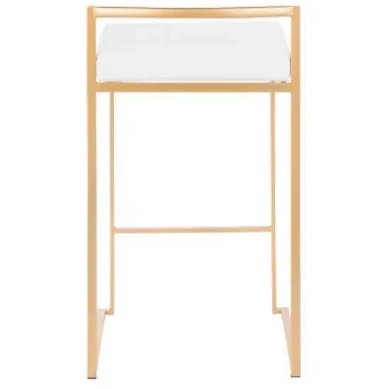 Set of 2 Fuji Contemporary Stackable Barstools Gold/White Velvet - LumiSource image {4}