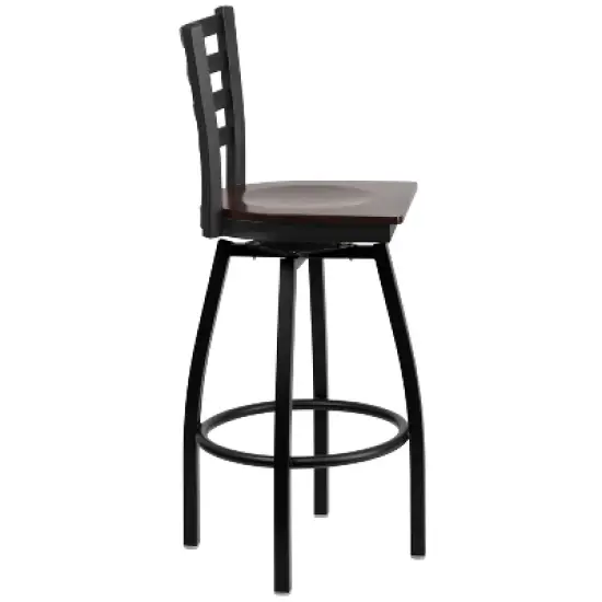 Emma and Oliver Black Ladder Back Swivel Metal Restaurant Dining Barstool image {7}