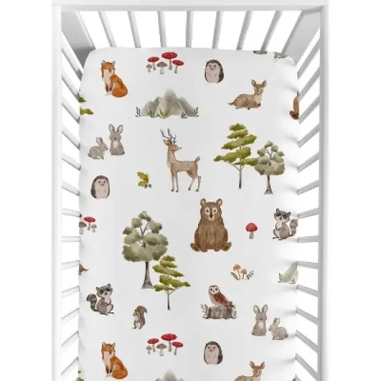 Sweet Jojo Designs Gender Neutral Unisex Baby Fitted Crib Sheet Watercolor Woodland Forest Animals Green Brown White image {6}