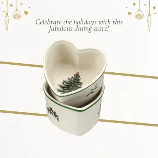 Spode Christmas Tree 3.5" Heart Ramekins Set of 2 - Oven Safe Porcelain Ramekin Dishes for Souffl&eacute;, Cr&egrave;me Br&ucirc;l&eacute;e, Custard- Microwave & Dishwasher Safe image {4}
