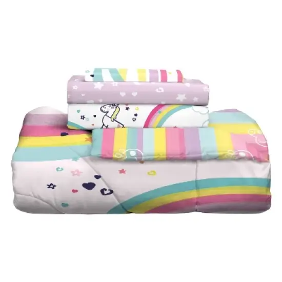 Twin Peppa Pig Rainbow Dreamer Reversible Kids' Bedding Bundle: Comforter Set with Pillow Case & Sheets, Multicolor image {9}