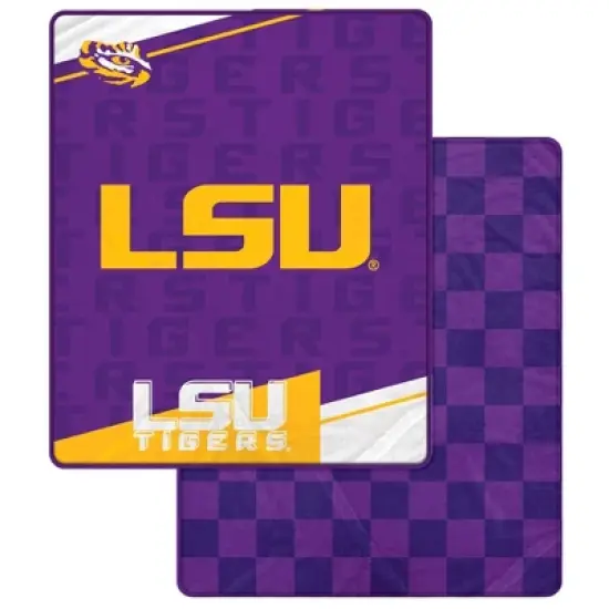 NCAA LSU Tigers Diagonal Ghost Checker Double Sided Blanket image {3}