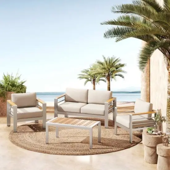 4PCS Outdoor Chat Set, Seating Set with Coffee Table, Lightweight Chairs with Aluminum Frame and Polyester Cushion-Coolbibila image {2}