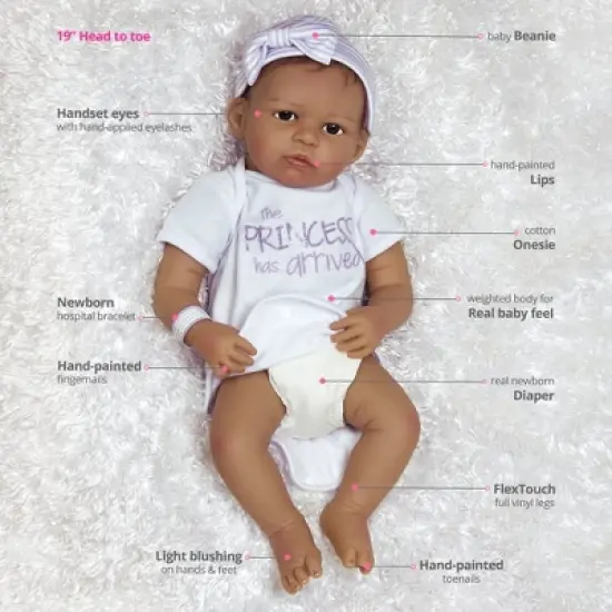 Paradise Galleries Real Life Baby Doll The Princess Has Arrived. 20 inch Reborn Baby Girl Crafted in Silicone - Like Vinyl & Weighted Cloth Body image {8}
