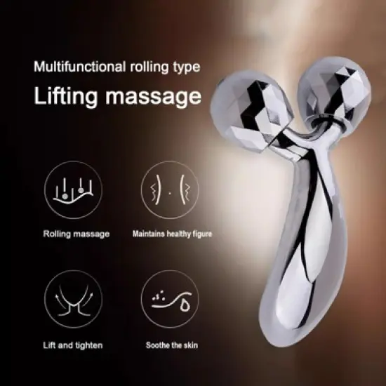 Evo Bytes Skinsculpt Massaging Beauty Roller Tool 3D Face Roller Metal Facial Massager - Silver image {5}