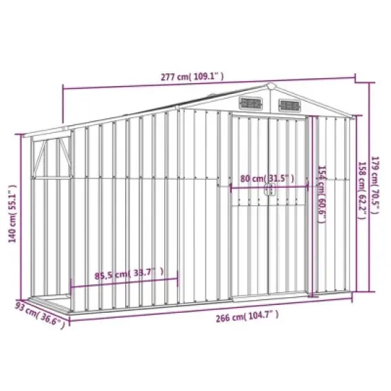 vidaXL Galvanized Steel Garden Shed in Brown - Ample Storage Space for Outdoor Use with Flexible Access and Ventilation image {8}