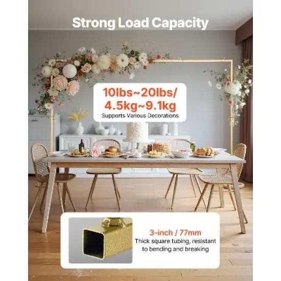 VEVOR Over The Table Rod Stand with Clamps, 13"-42" Tall & 28"-98" Length Adjustable, Metal Table Arch Stand, Tabletop Balloon Arch Frame, Gold image {2}