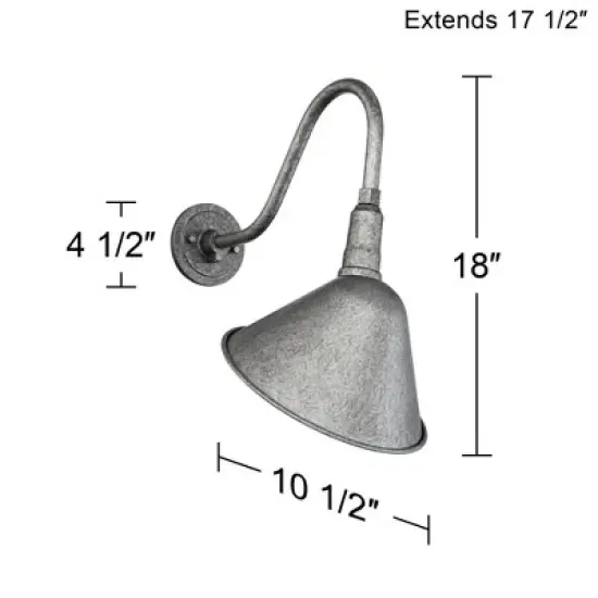 Franklin Iron Works Rustic Farmhouse Outdoor Barn Light Fixture Galvanized 18" Curving Gooseneck RLM Exterior House Porch Patio image {6}