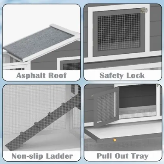 Kumasinova 2-Story Large Outdoor Rabbit Hutch with Run,121.65" Wooden Bunny Cage with Ramp,Asphalt Roof & Locking Doors,Rabbit Cage for Small Animals image {2}