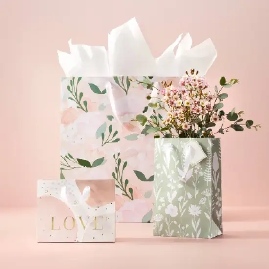 Floral X-Small Wedding Gift Bag - Spritz&trade;: Botanical Pattern, Multi-Colored, Paper, Bridal & Baby Shower, 8.375" Height image {1}