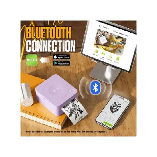 Nelko PM230 Portable Bluetooth Sticker Printer Purple with 2pk 54mmx3.5m White Rolls image {2}