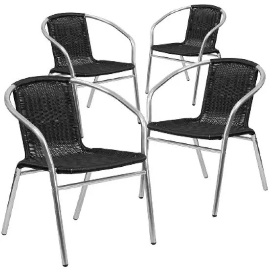 Emma and Oliver 4 Pack Aluminum and Rattan Commercial Indoor-Outdoor Restaurant Stack Chair image {13}