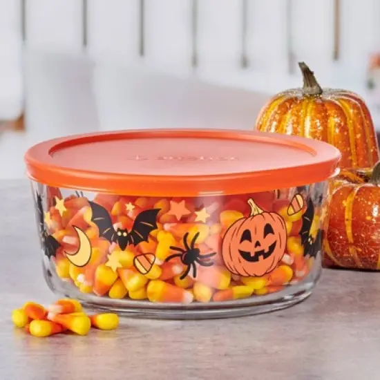 Anchor 7c Pumpkins Bats Spiders Glass Food Storage Container image {1}
