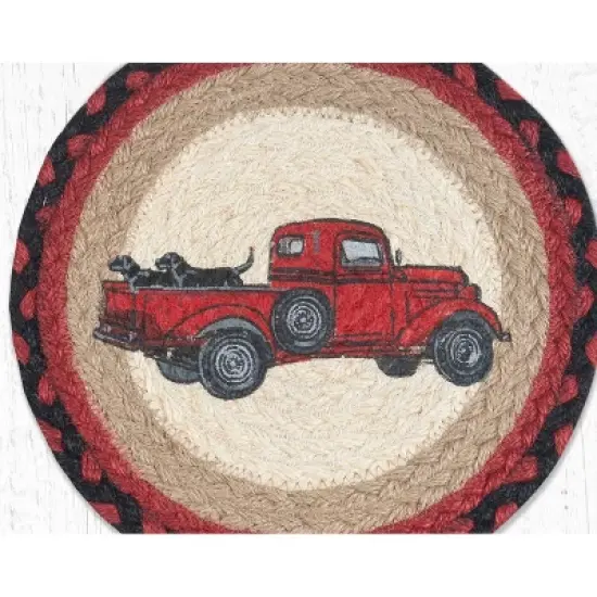 Earth Rugs Lab Pickup Printed Round Trivet &ndash; 10"x10" Braided Jute Hot Pad with Vintage Truck & Dog, Farmhouse Rustic Decor image {2}