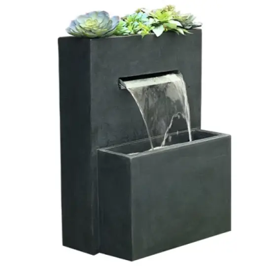LuxenHome 32" H Resin Modern Waterfall Outdoor Fountain with Planter, Outdoor Water Fountain Indoor and Outdoor Use Gray image {4}