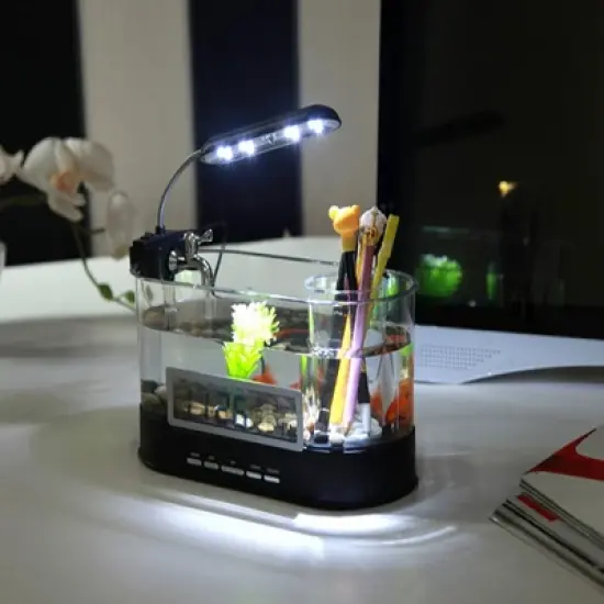 Modern Home USB Desktop Aquarium with Light/Clock Organizer image {4}