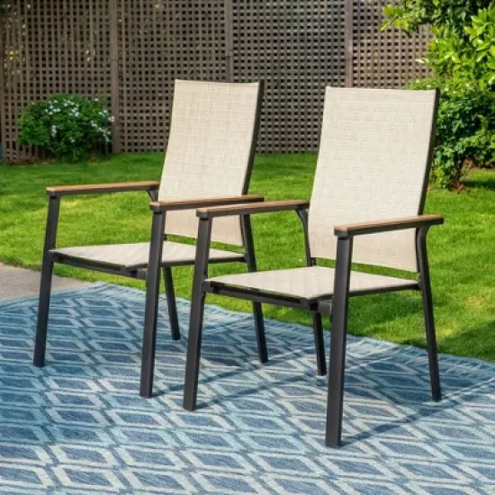 Captiva Designs 9pc Outdoor Dining Set with Rectangle Table and Beige Aluminium Textilene Chairs image {1}