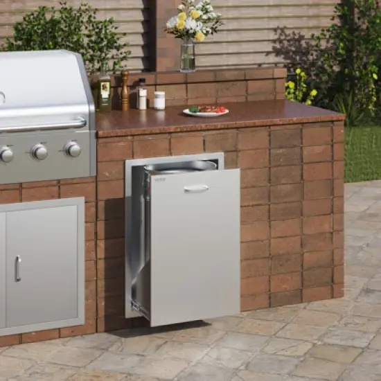 VEVOR Pull Out Trash Drawer 19.7W x 26.5H Inch Outdoor Kitchen Drawers Stainless Steel with Trash Bag Ring for BBQ Island or Grill Station, Silver image {1}