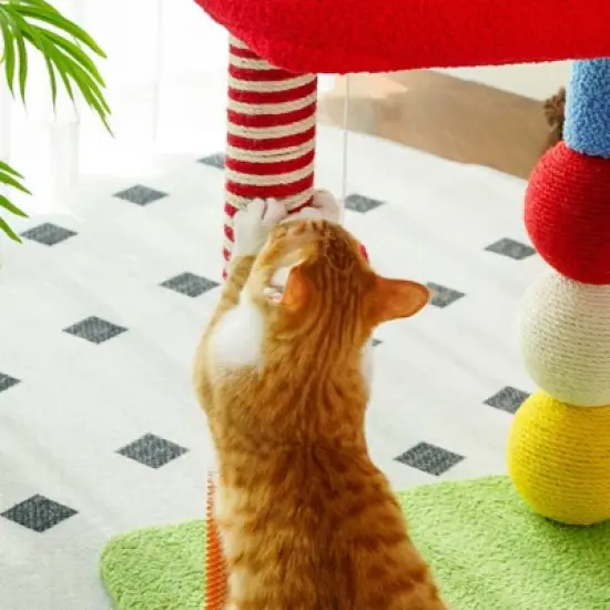 Fairyland&trade; - Colorful U-Shaped Cat Climbing Tower &ndash; Multi-Level Sisal Scratching Post with Teasing Ball & Massage Column for Large and Small Cats image {2}