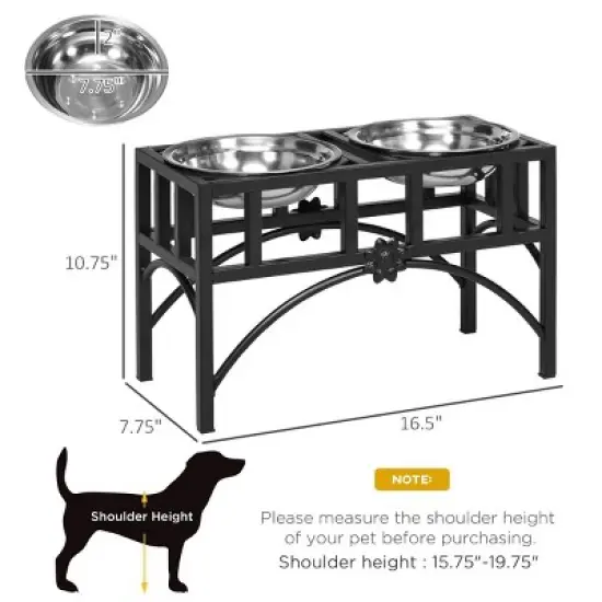 INFURNIC Pet Bowl Elevated Dog Feeding Station with Stainless Steel Bowls Non Slip Heavy Duty Design, Black, 17"*8.25"*10.5" image {3}