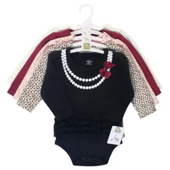 Little Treasure Baby Girl Cotton Long-Sleeve Bodysuits 5pk, Black Heart Of Gold image {1}