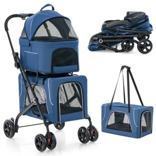 Costway Double Pet Stroller for 2 Dogs or Cats w/ 2 Detachable Carriers Safety Belt image {10}