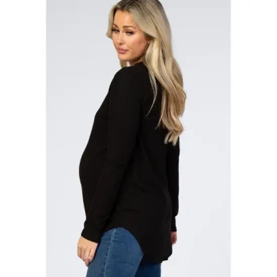PinkBlush Black Long Sleeve Round Hem Textured Maternity Top image {1}