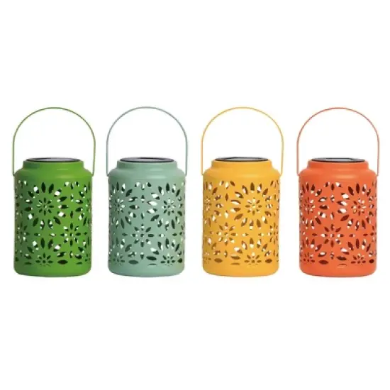 VIP Metal 7.25 in. Multicolor Solar Lanterns with Cut-Out Patterns Set of 4 image {3}