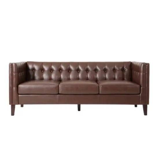 Pondway Contemporary Faux Leather Tufted 3 Seater Sofa - Christopher Knight Home image {11}