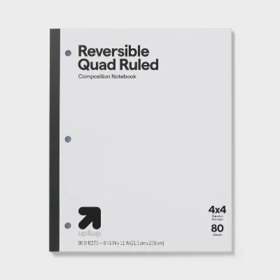 Reversible Quad Ruled Composition Notebook 8.5" x 11" 80 Sheets - up&up&trade;: Graphing Grid, Perforated, 3 Hole Punched image {5}