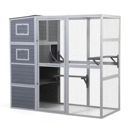 Large Outdoor Catio Cat Enclosures With Waterproof Roof 2 Jumping Platforms And Resting Rooms 4-Tier Cat Playpen Wooden Cat Enclosure Indoor Outdoor image {3}