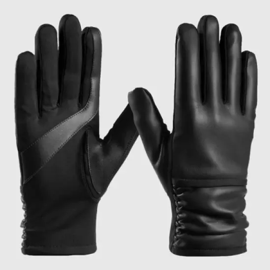 Isotoner Adult Faux Leather Gathered Wrist Gloves image {2}