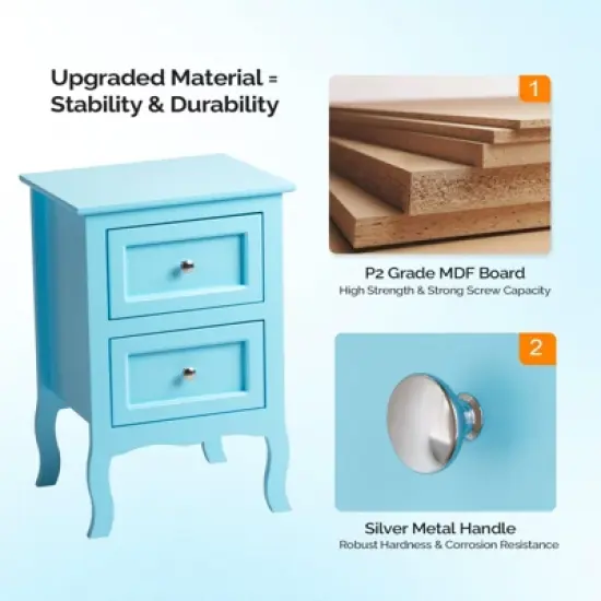 Bonnlo Nightstand with 2 Drawers, Night Stands for Bedrooms, Small Bed Side Table/White Night Stand with Drawers for Small Spaces image {2}