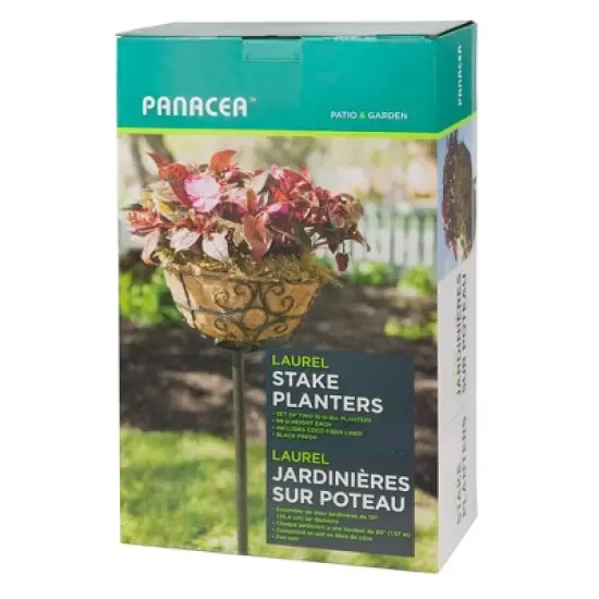 Panacea Outdoor Garden Stakes with Coco-Lined Planter Baskets, Black, 69in (Pack of 2) image {3}