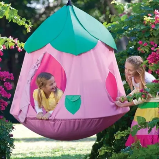 HearthSong Cozy Posy HugglePod HangOut Indoor/Outdoor Flower Hanging Tent with LED Flower Lights and Cushion image {1}
