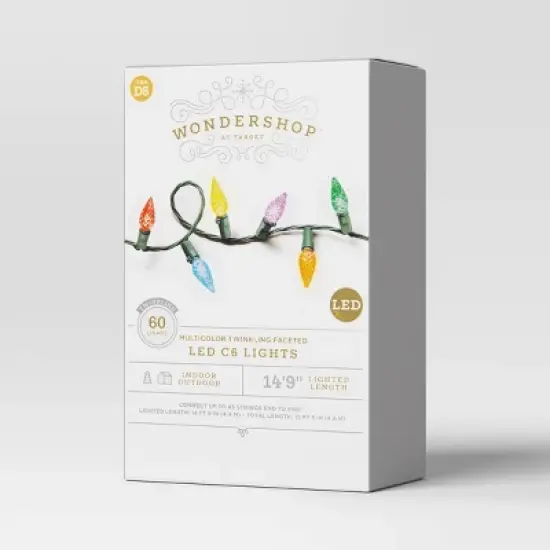 60ct LED Faceted C6 Christmas String Lights Twinkling with Green Wire - Wondershop&trade; image {3}